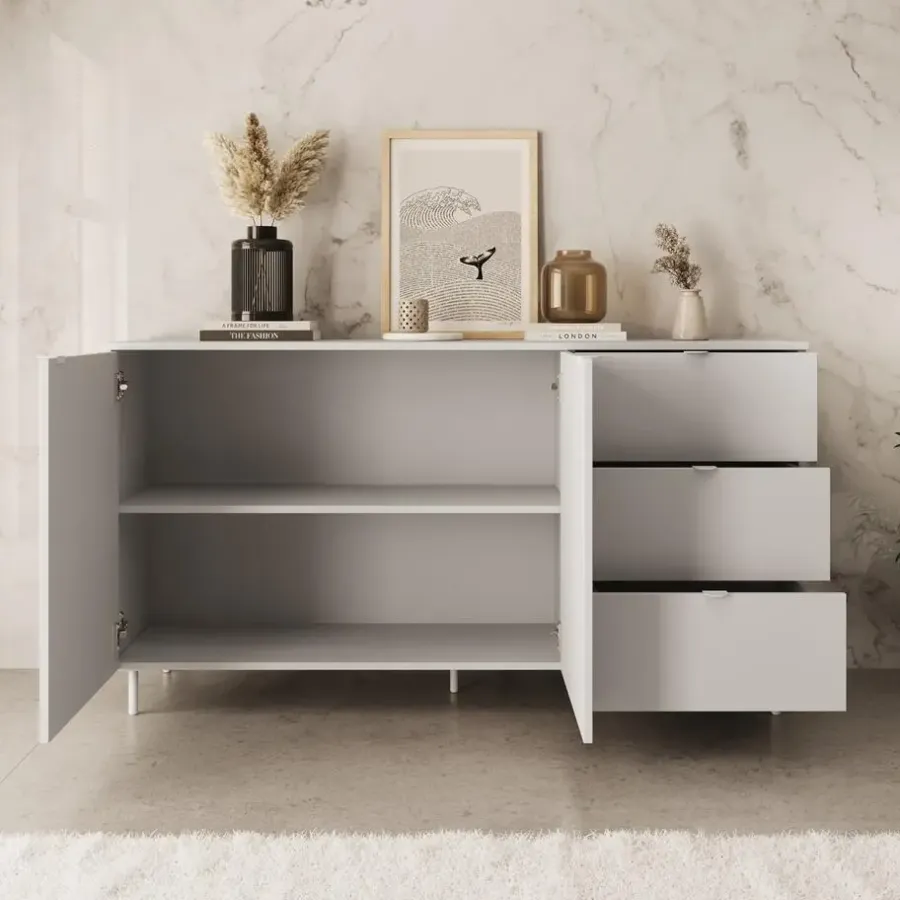 Meubella - Dressoir Malvare - Wit - 150 cm - Met lades