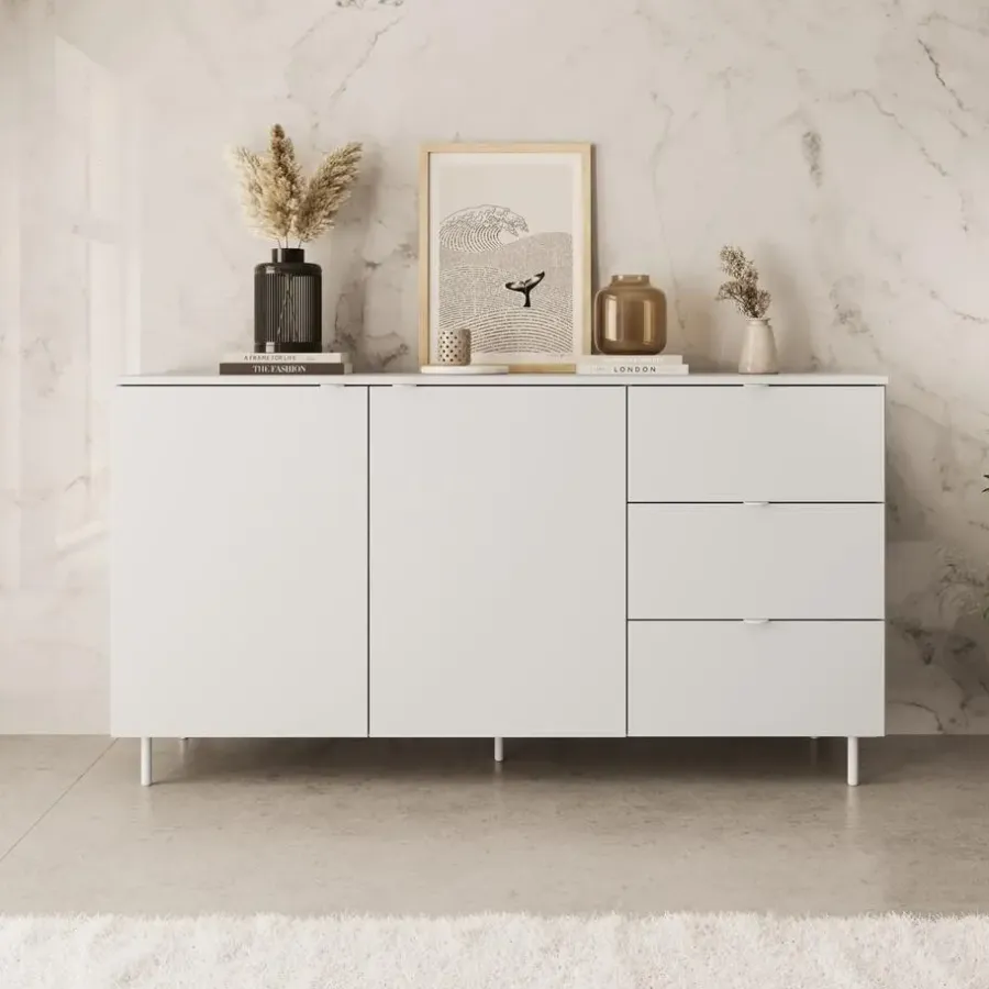Meubella - Dressoir Malvare - Wit - 150 cm - Met lades