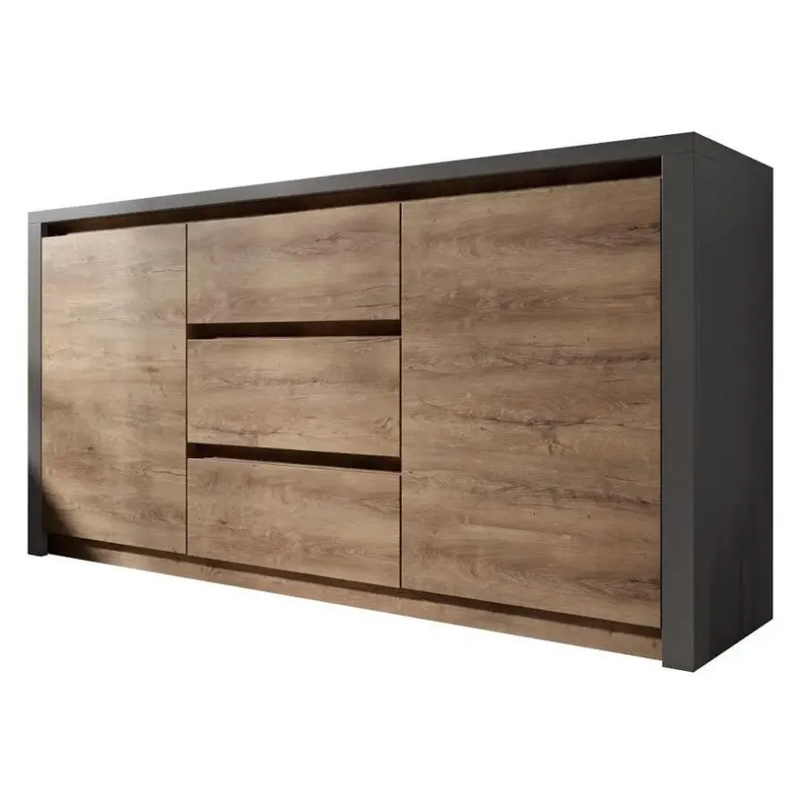 Meubella - Dressoir Monaco - Eiken - Grijs - 140 cm