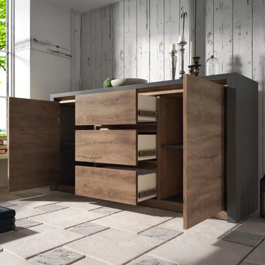 Meubella - Dressoir Monaco - Eiken - Grijs - 140 cm