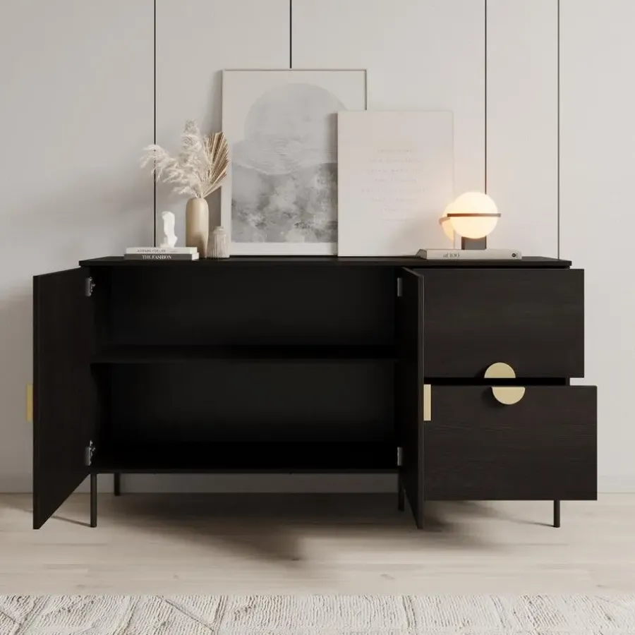 Dressoirs-Meubella - Dressoir Monor - Zwart eiken - 160 cm