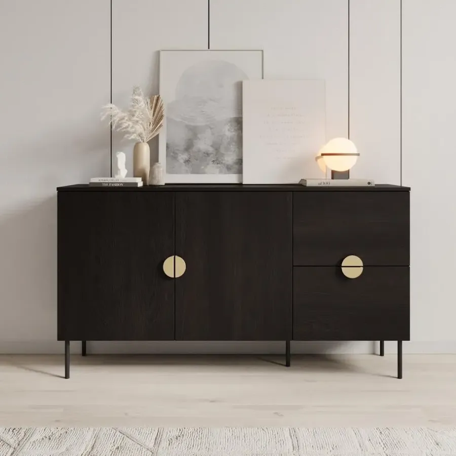 Dressoirs-Meubella - Dressoir Monor - Zwart eiken - 160 cm
