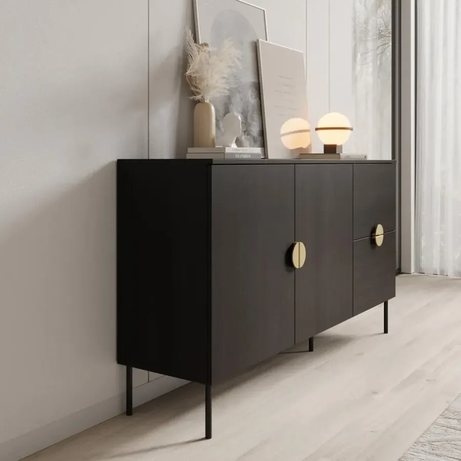 Dressoirs-Meubella - Dressoir Monor - Zwart eiken - 160 cm