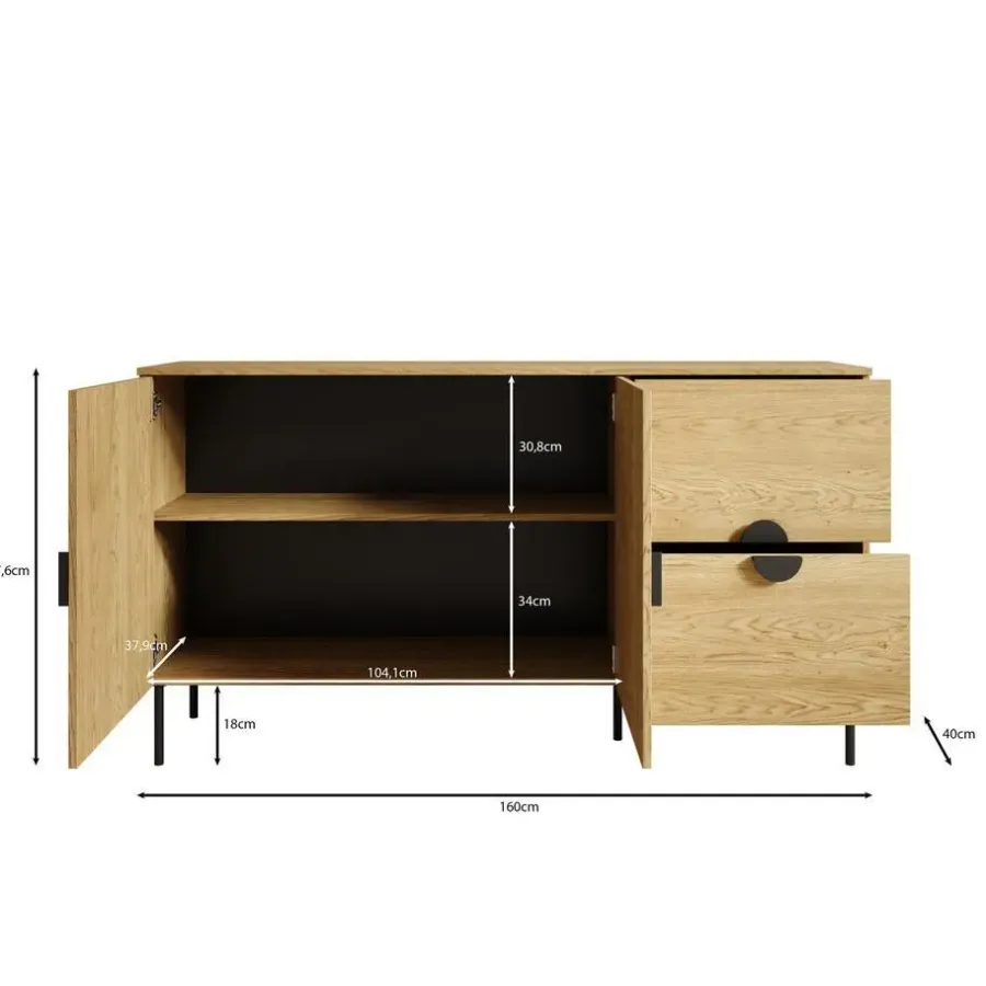 Dressoirs-Meubella - Dressoir Monor - Zwart eiken - 160 cm