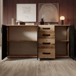 Dressoirs-Meubella - Dressoir Montreal - Grijs - Old wood - 160 cm