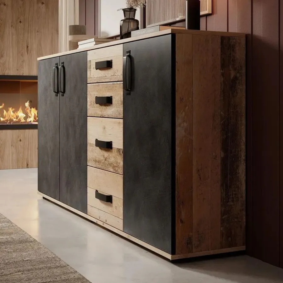 Dressoirs-Meubella - Dressoir Montreal - Grijs - Old wood - 160 cm