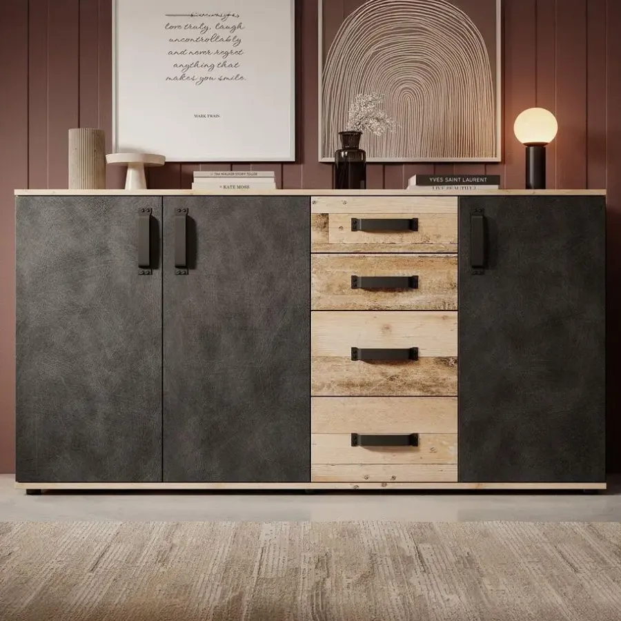 Dressoirs-Meubella - Dressoir Montreal - Grijs - Old wood - 160 cm