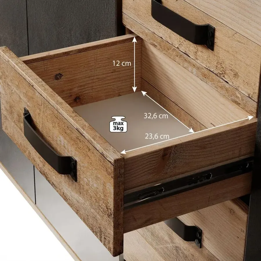 Dressoirs-Meubella - Dressoir Montreal - Grijs - Old wood - 160 cm