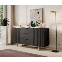 Meubella - Dressoir Nicola - Mat zwart - 150 cm