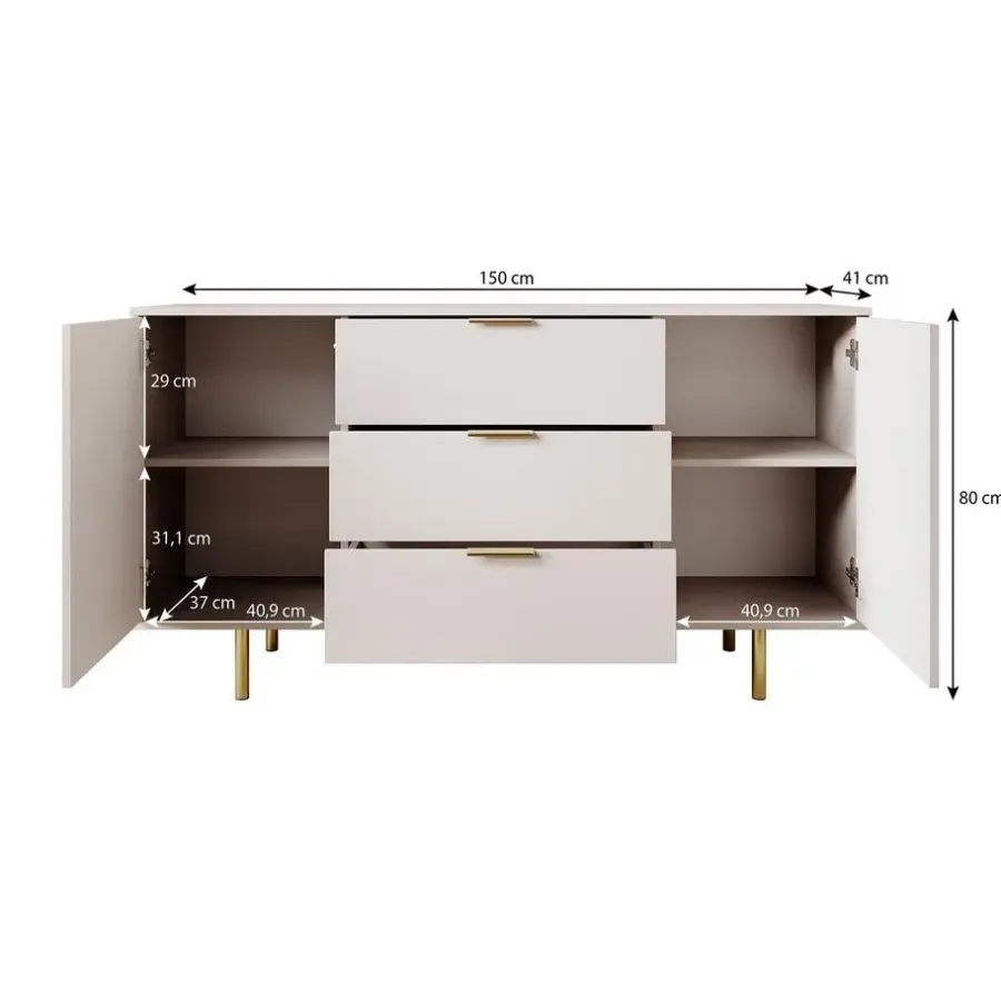 Meubella - Dressoir Nicola - Mat zwart - 150 cm