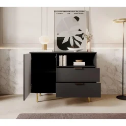 Dressoirs-Meubella - Dressoir Nicola - Mat zwart - 107 cm