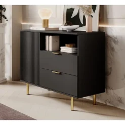 Dressoirs-Meubella - Dressoir Nicola - Mat zwart - 107 cm