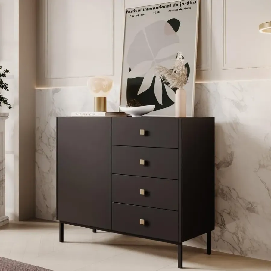 Dressoirs-Meubella - Dressoir Norment - Zwart - 100 cm