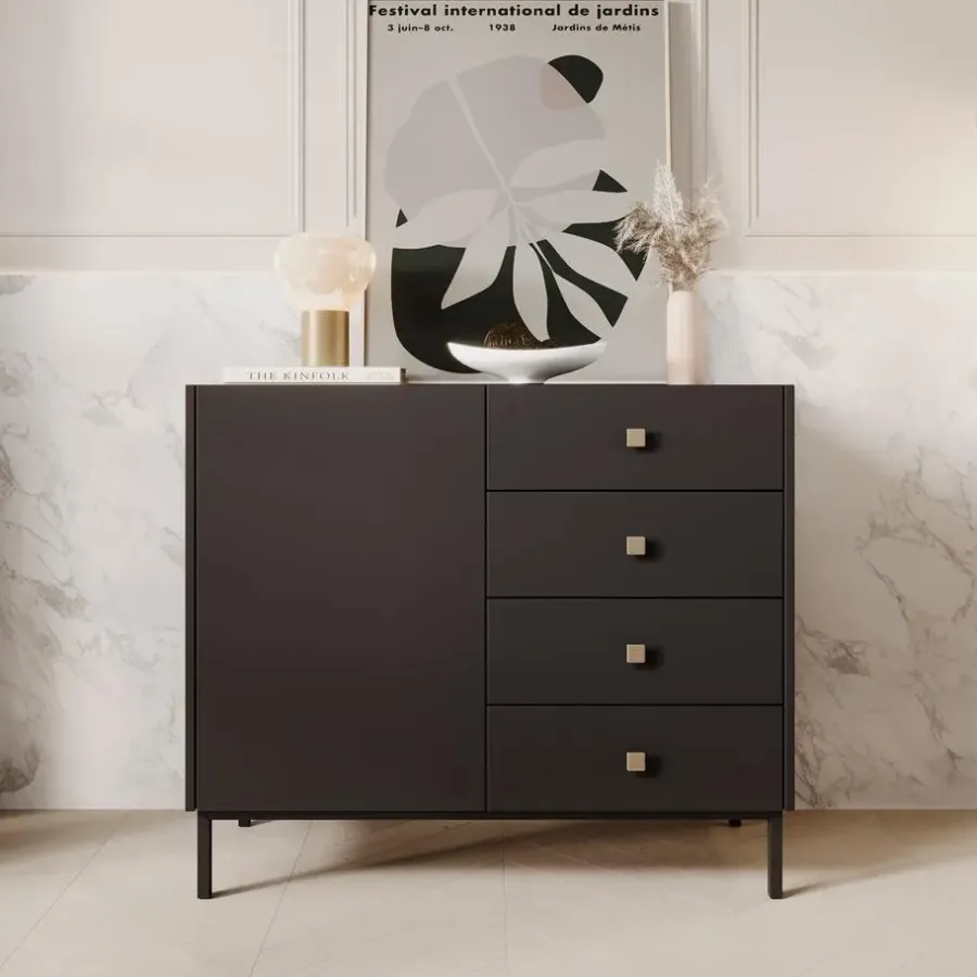 Dressoirs-Meubella - Dressoir Norment - Zwart - 100 cm