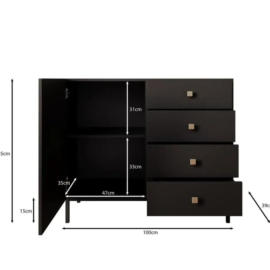 Dressoirs-Meubella - Dressoir Norment - Zwart - 100 cm