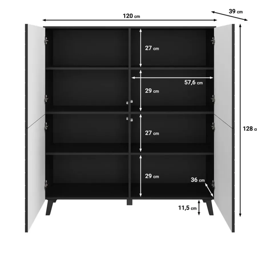 Dressoirs-Meubella - Dressoir Pulse - Zwart - 120 cm