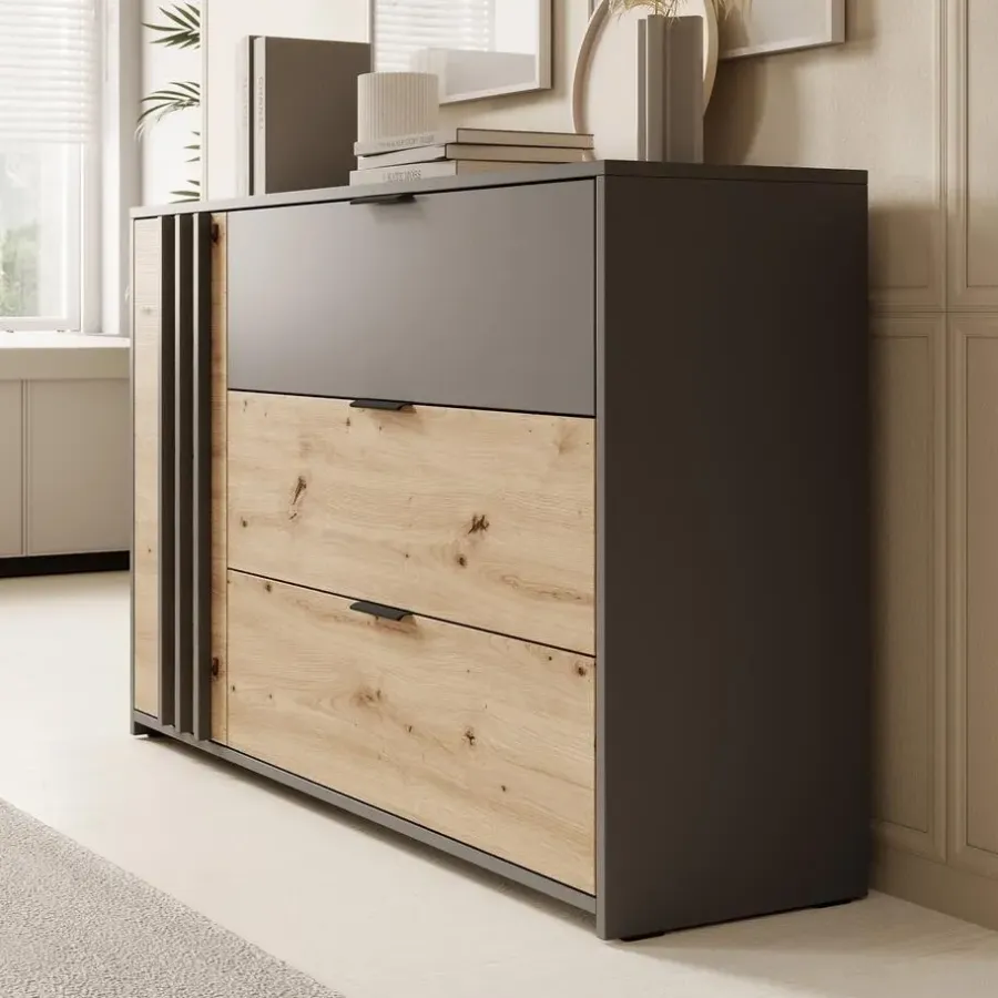 Meubella - Dressoir Roma - Grijs - Eiken - 125 cm