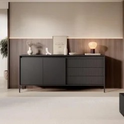 Dressoirs-Meubella - Dressoir Saran - Mat zwart - 187 cm