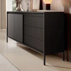 Dressoirs-Meubella - Dressoir Saran - Mat zwart - 187 cm