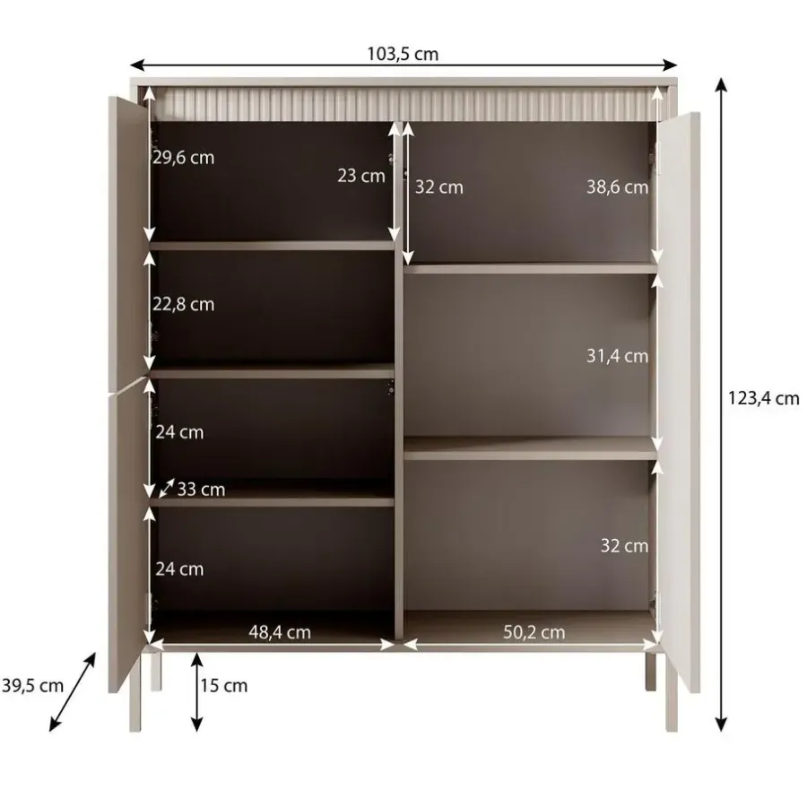 Meubella - Dressoir Saran - Beige - Hoog - 104 cm