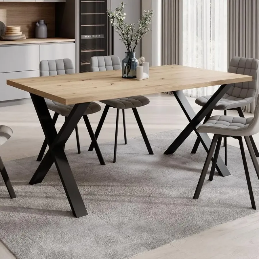 Industriële Eettafels-Meubella - Eetkamertafel Berry - Eiken - 160 cm