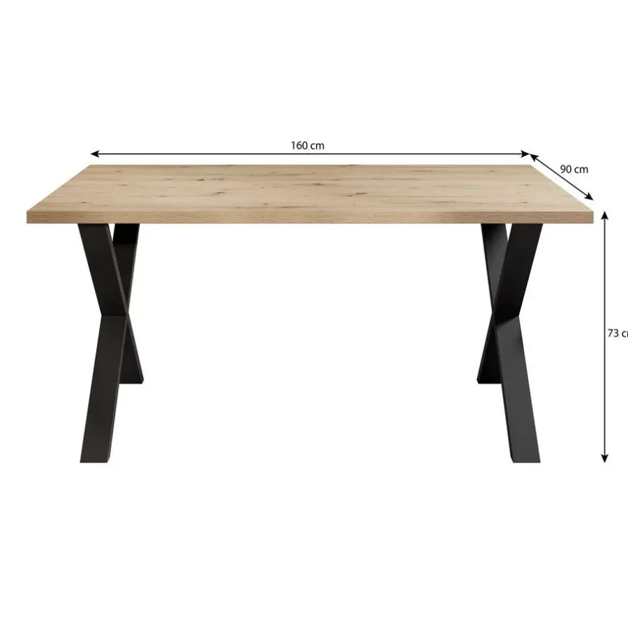 Industriële Eettafels-Meubella - Eetkamertafel Berry - Eiken - 160 cm