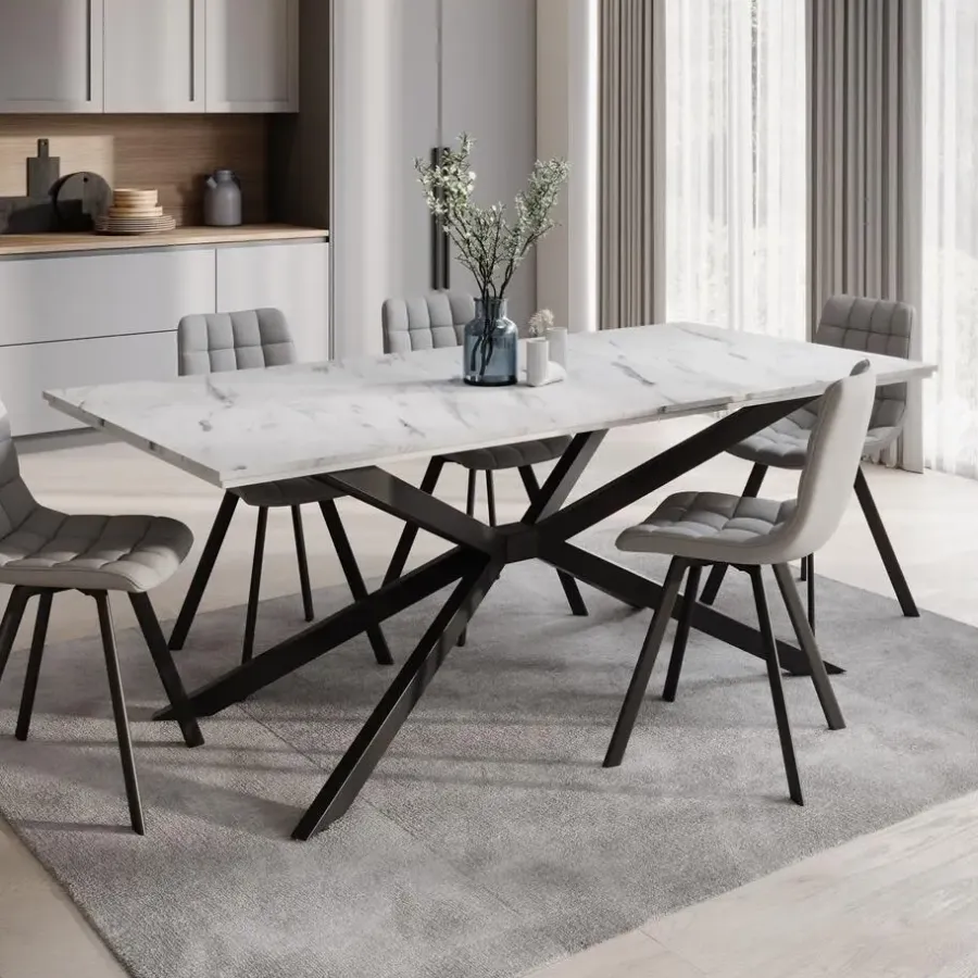 Meubella - Eetkamertafel Faithley - Wit marmerlook - 190 cm