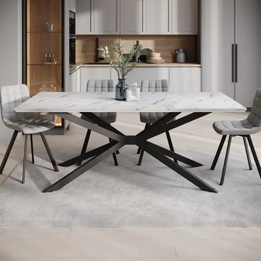 Meubella - Eetkamertafel Faithley - Wit marmerlook - 190 cm