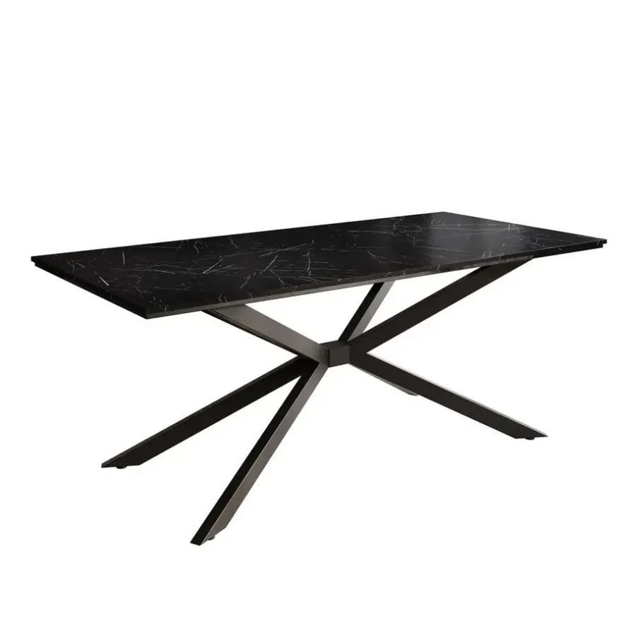 Meubella - Eetkamertafel Faithley - Zwart marmerlook - 190 cm