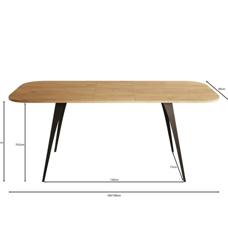 Industriële Eettafels-Meubella - Eetkamertafel Flix - Eiken - 160 cm - Uitschuifbaar