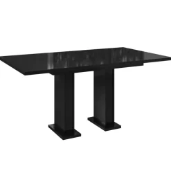 Meubella - Eetkamertafel Glamour - Hoogglans zwart - 160 cm - Uitschuifbaar