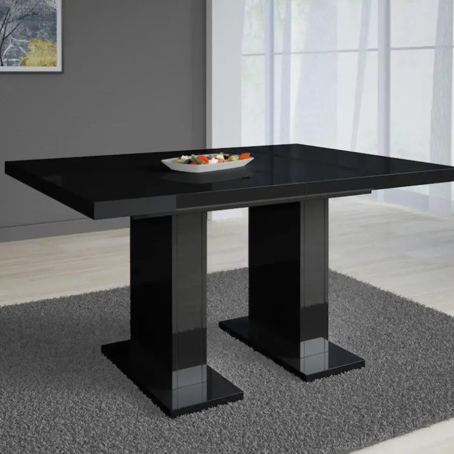 Meubella - Eetkamertafel Glamour - Hoogglans zwart - 160 cm - Uitschuifbaar
