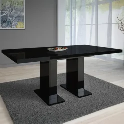 Meubella - Eetkamertafel Glamour - Hoogglans zwart - 160 cm - Uitschuifbaar