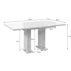 Meubella - Eetkamertafel Glamour - Hoogglans zwart - 160 cm - Uitschuifbaar