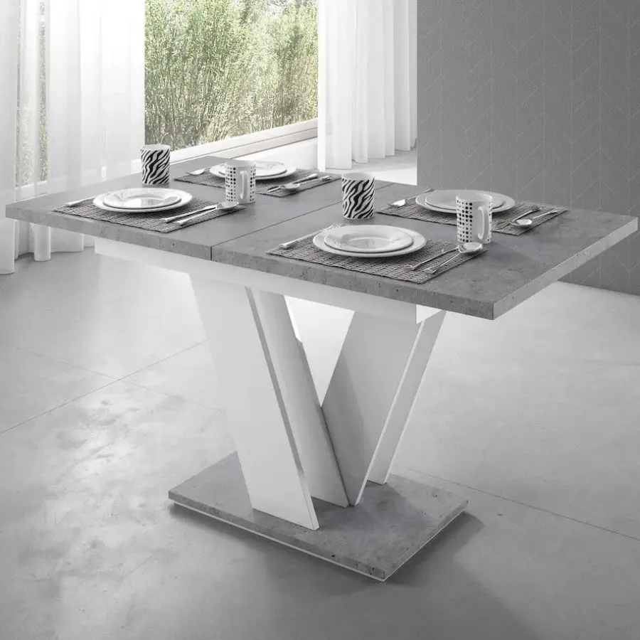 Meubella - Eetkamertafel Moris - Wit - Betonlook - 160 cm - Uitschuifbaar