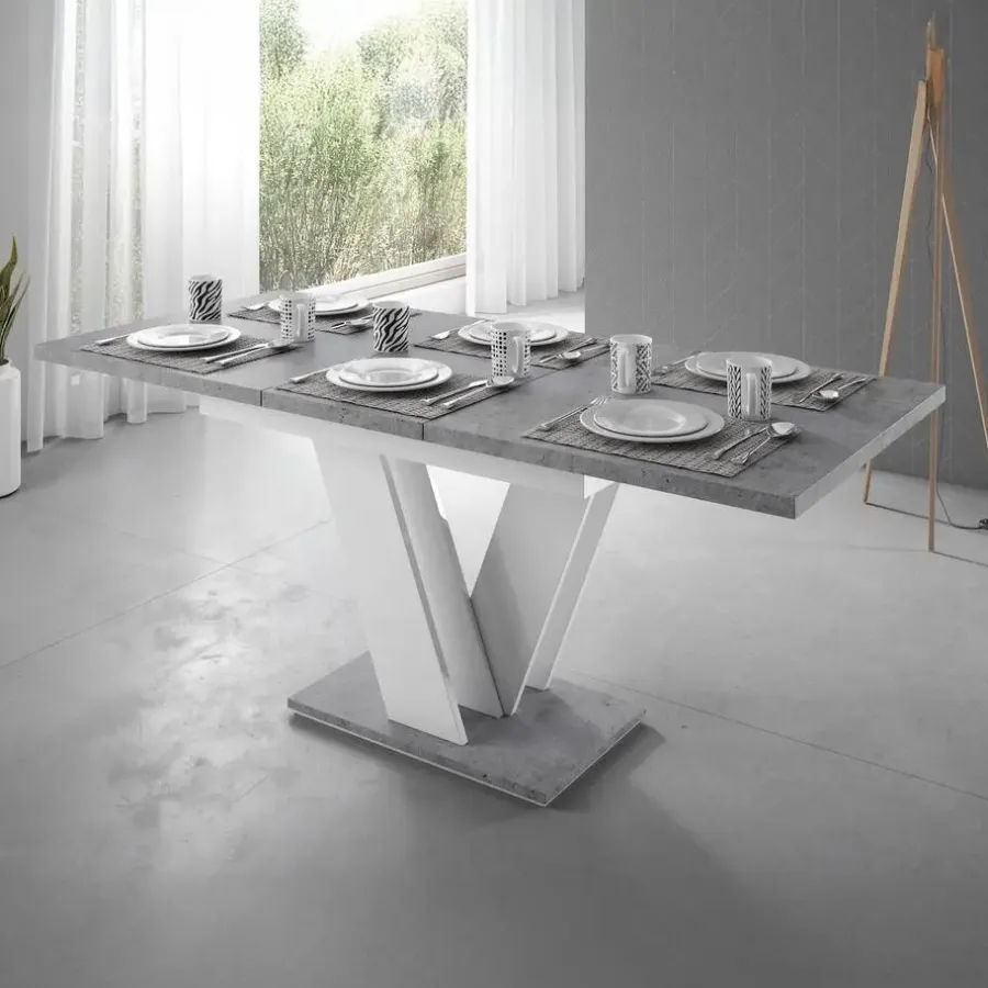 Meubella - Eetkamertafel Moris - Wit - Betonlook - 160 cm - Uitschuifbaar