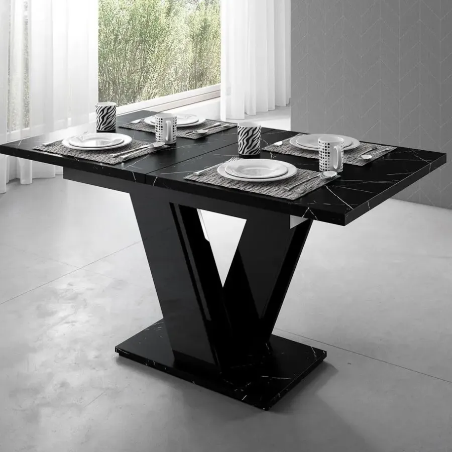 Meubella - Eetkamertafel Moris - Zwart marmerlook - 160 cm - Uitschuifbaar