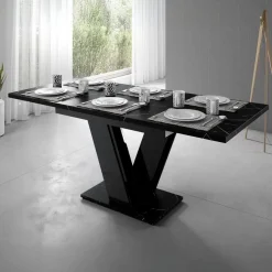 Meubella - Eetkamertafel Moris - Zwart marmerlook - 160 cm - Uitschuifbaar