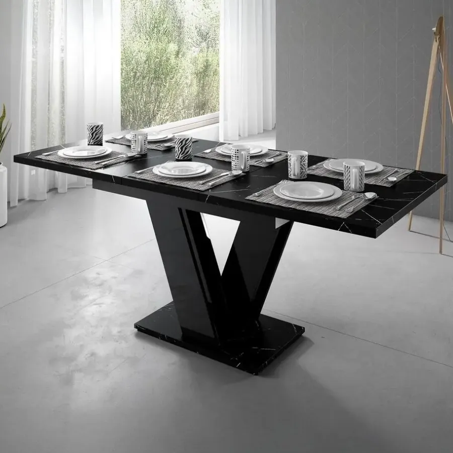 Meubella - Eetkamertafel Moris - Zwart marmerlook - 160 cm - Uitschuifbaar