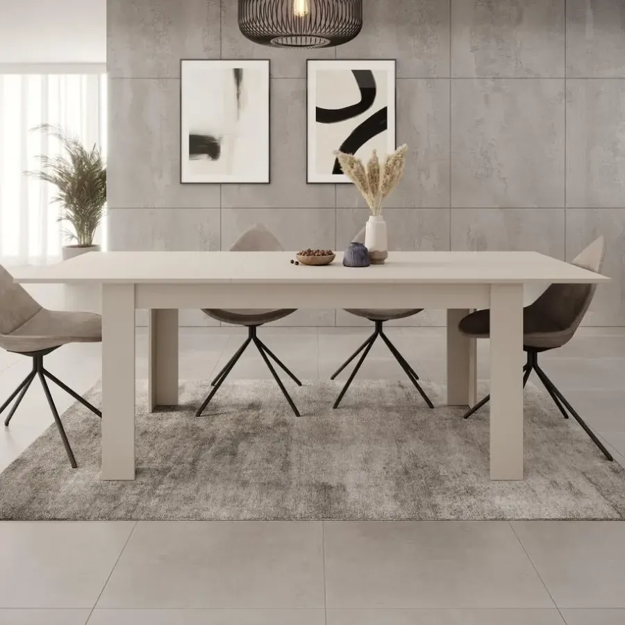 Rechthoekige Eettafels|Houten Eettafels-Meubella - Eetkamertafel Uverta - Beige - 220 cm - Uitschuifbaar
