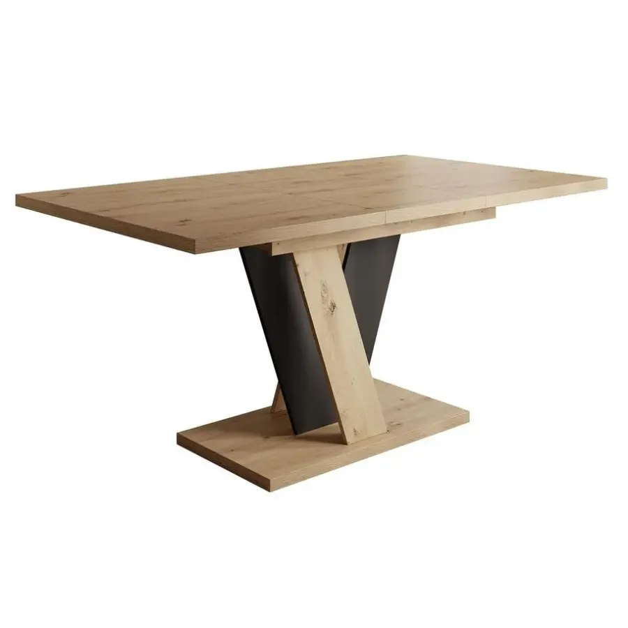 Meubella - Eetkamertafel Velluto - Eiken - Zwart - 160 cm - Uitschuifbaar