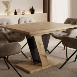 Meubella - Eetkamertafel Velluto - Eiken - Zwart - 160 cm - Uitschuifbaar