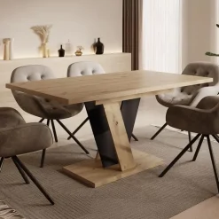 Meubella - Eetkamertafel Velluto - Eiken - Zwart - 160 cm - Uitschuifbaar