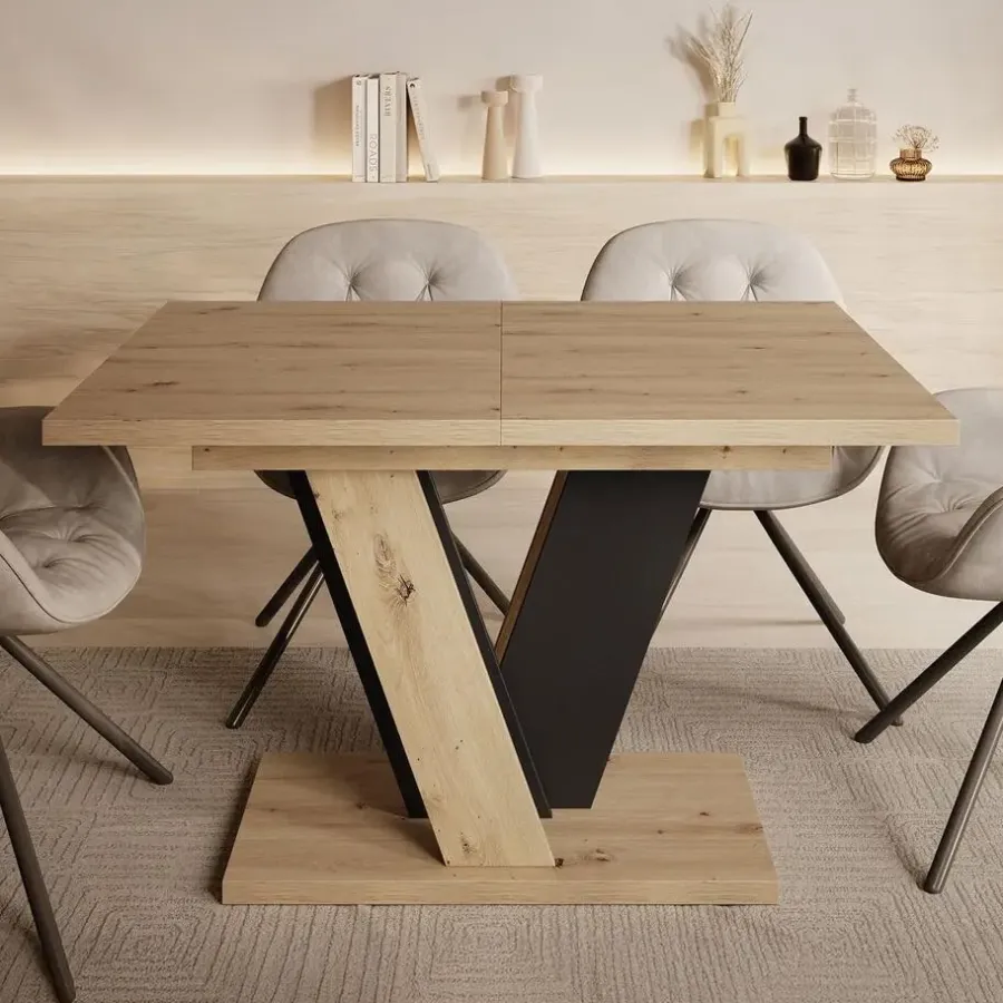 Meubella - Eetkamertafel Velluto - Eiken - Zwart - 160 cm - Uitschuifbaar