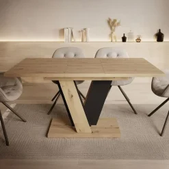 Meubella - Eetkamertafel Velluto - Eiken - Zwart - 160 cm - Uitschuifbaar