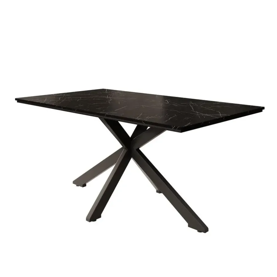 Industriële Eettafels-Meubella - Eetkamertafel Wabe - Zwart marmerlook - 160 cm