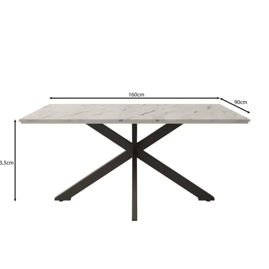 Industriële Eettafels-Meubella - Eetkamertafel Wabe - Zwart marmerlook - 160 cm