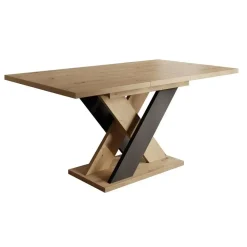 Meubella - Eetkamertafel Xandra - Eiken - Zwart - 160 cm - Uitschuifbaar