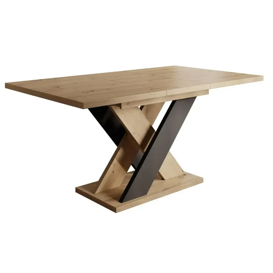 Meubella - Eetkamertafel Xandra - Eiken - Zwart - 160 cm - Uitschuifbaar