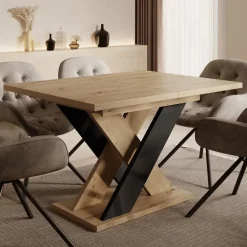 Meubella - Eetkamertafel Xandra - Eiken - Zwart - 160 cm - Uitschuifbaar